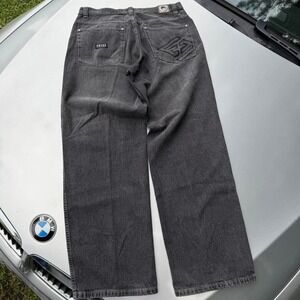 Early 2000s ENYCE Washed black/grey baggy denim embroidered jeans  34 x 33